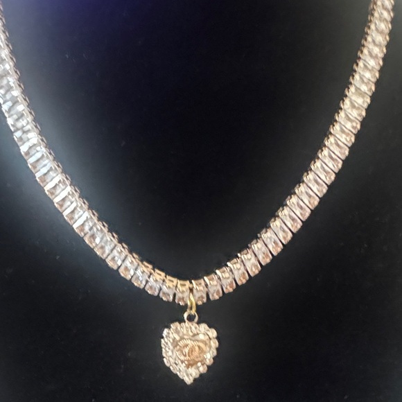 Upcycled Jewelry - Upcycled Chanel charm on Gold Rhinestone Tennis Necklace